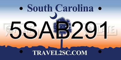 5SAB291 South Carolina License Plate