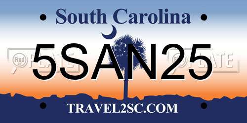 5SAN25 South Carolina License Plate
