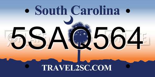 5SAQ564 South Carolina License Plate