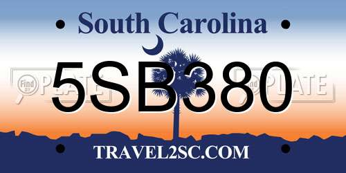 5SB380 South Carolina License Plate
