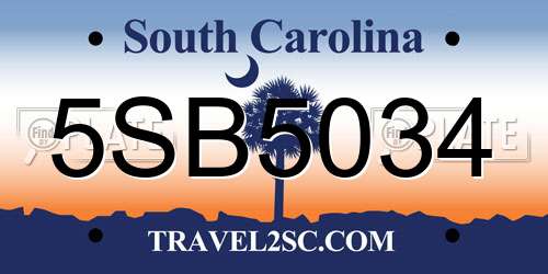5SB5034 South Carolina License Plate