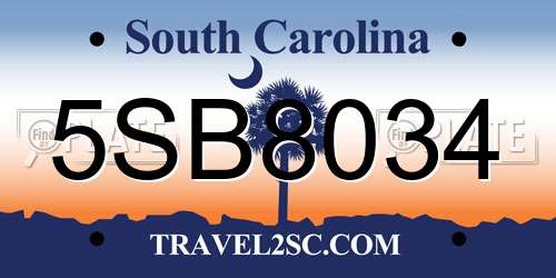 5SB8034 South Carolina License Plate