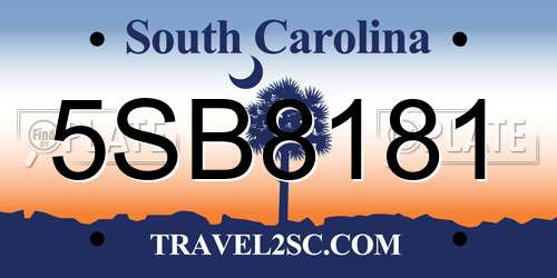 5SB8181 South Carolina License Plate
