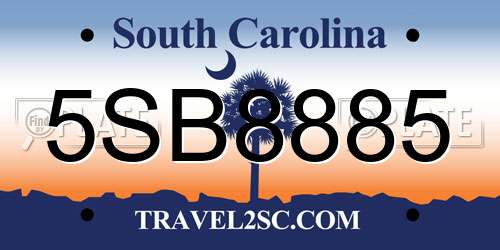 5SB8885 South Carolina License Plate