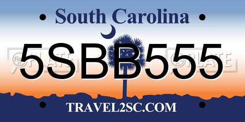 5SBB555 South Carolina License Plate