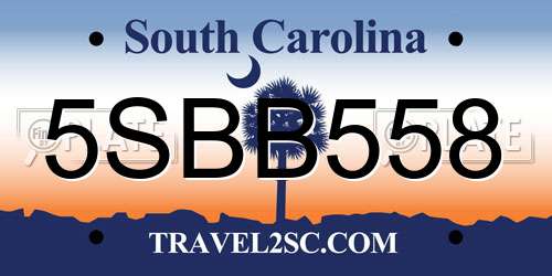5SBB558 South Carolina License Plate