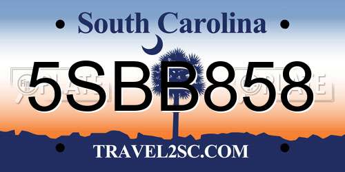 5SBB858 South Carolina License Plate