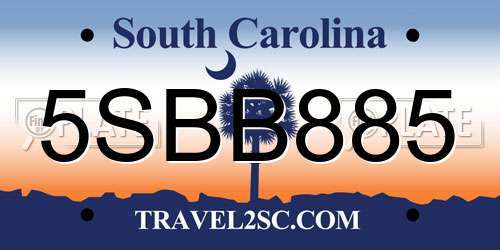 5SBB885 South Carolina License Plate