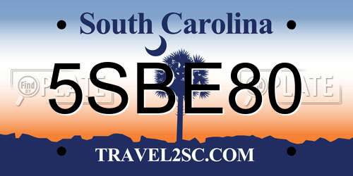 5SBE80 South Carolina License Plate