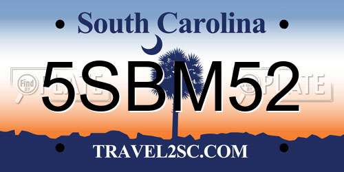 5SBM52 South Carolina License Plate