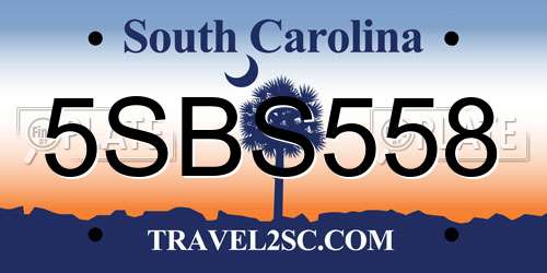 5SBS558 South Carolina License Plate