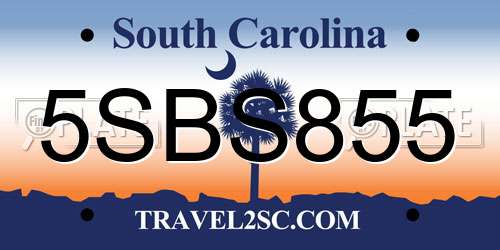 5SBS855 South Carolina License Plate