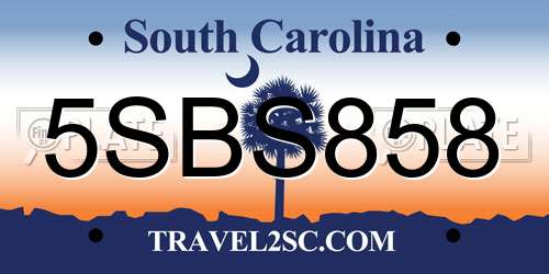 5SBS858 South Carolina License Plate