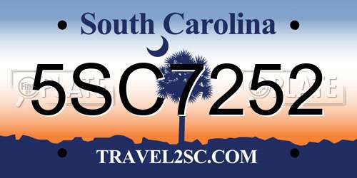 5SC7252 South Carolina License Plate