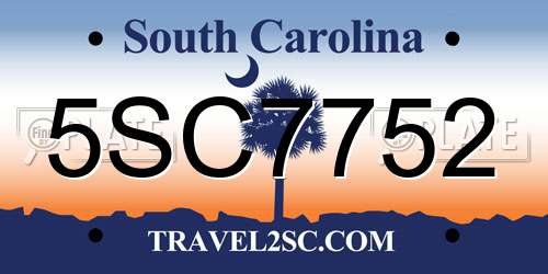 5SC7752 South Carolina License Plate