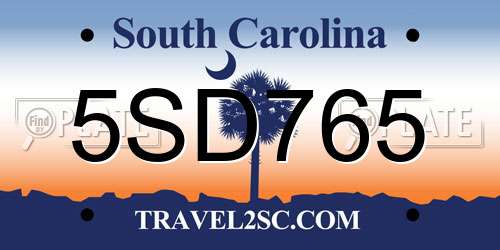 5SD765 South Carolina License Plate