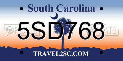 5SD768 South Carolina License Plate