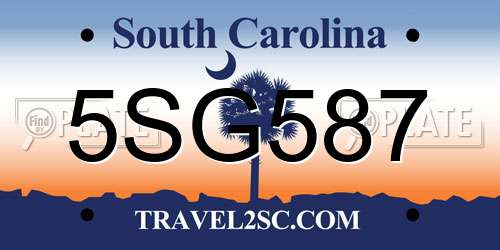5SG587 South Carolina License Plate