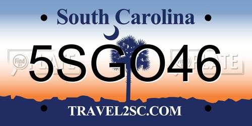 5SGO46 South Carolina License Plate