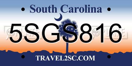 5SGS816 South Carolina License Plate