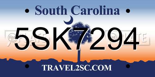 5SK7294 South Carolina License Plate