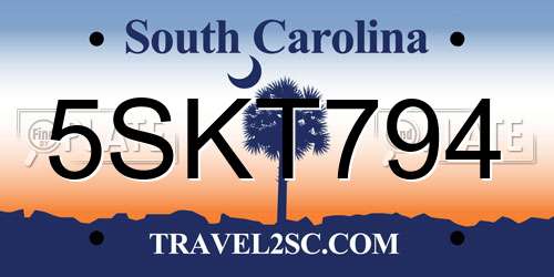 5SKT794 South Carolina License Plate