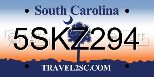 5SKZ294 South Carolina License Plate