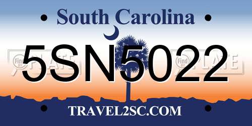 5SN5022 South Carolina License Plate
