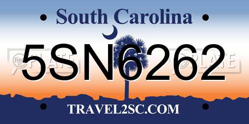 5SN6262 South Carolina License Plate