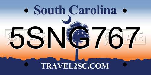 5SNG767 South Carolina License Plate