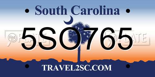 5SO765 South Carolina License Plate