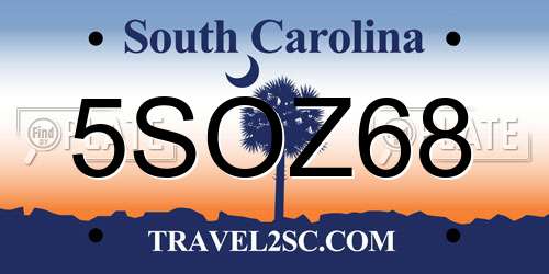 5SOZ68 South Carolina License Plate