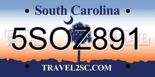 5SOZ891 South Carolina License Plate