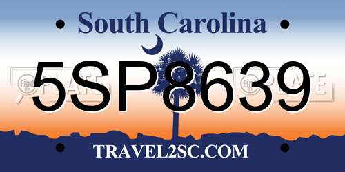 5SP8639 South Carolina License Plate