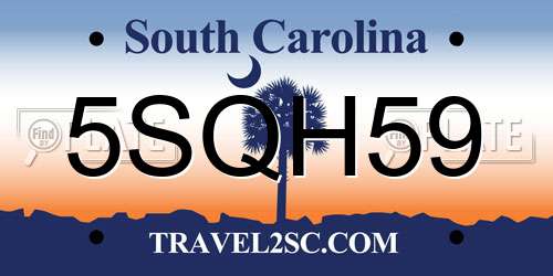 5SQH59 South Carolina License Plate