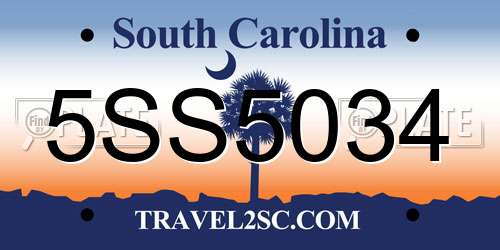 5SS5034 South Carolina License Plate