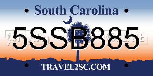 5SSB885 South Carolina License Plate