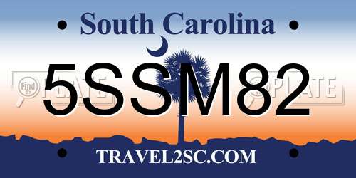 5SSM82 South Carolina License Plate