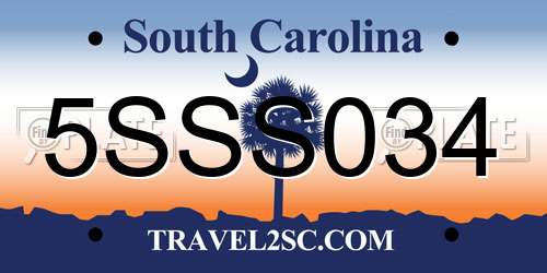 5SSS034 South Carolina License Plate