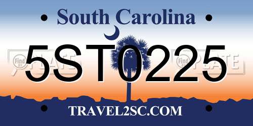 5ST0225 South Carolina License Plate