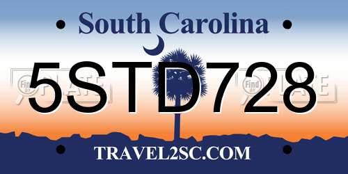 5STD728 South Carolina License Plate