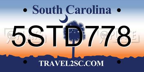 5STD778 South Carolina License Plate