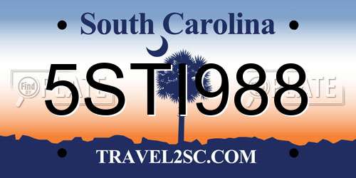 5STI988 South Carolina License Plate