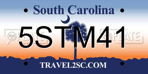 5STM41 South Carolina License Plate