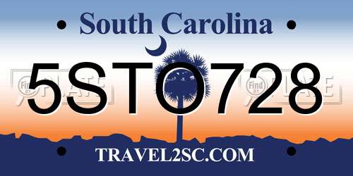 5STO728 South Carolina License Plate