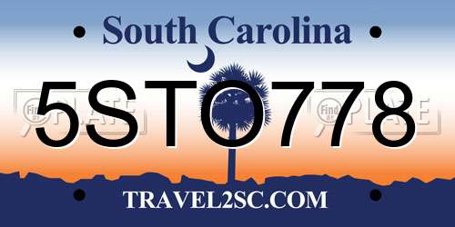 5STO778 South Carolina License Plate