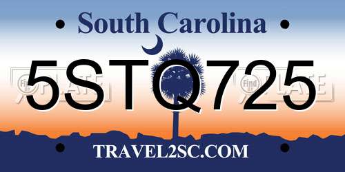 5STQ725 South Carolina License Plate