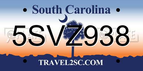 5SVZ938 South Carolina License Plate