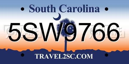 5SW9766 South Carolina License Plate