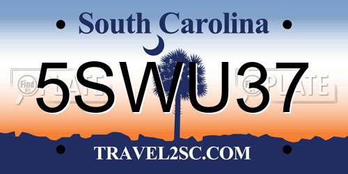 5SWU37 South Carolina License Plate